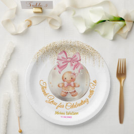 Prato De Papel Cute Pink Gingerbread Girl Bauble Christmas Baby