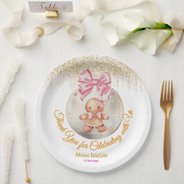 Prato De Papel Cute Pink Gingerbread Girl Bauble Christmas Baby  (Casamento)