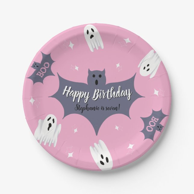 Prato De Papel Cute Pink Halloween Birthday Party (Frente)