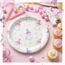 Cute Pink Halloween Ghosts and Witch Hats
