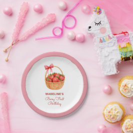 Prato De Papel Cute Preppy Berry First Birthday Strawberry