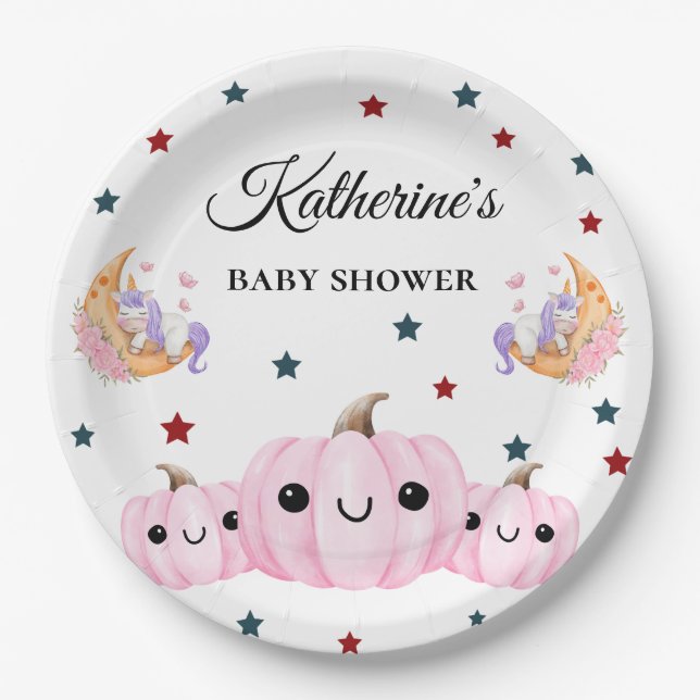 Prato De Papel Cute Pumpkin Is On The Way | Halloween Baby Shower (Frente)