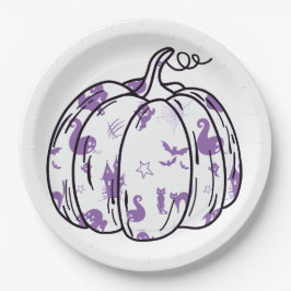 Prato De Papel Cute Purple Halloween Icons in Pumpkin