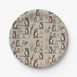 Prato De Papel Cute Raccoon em Pine Forest Pattern