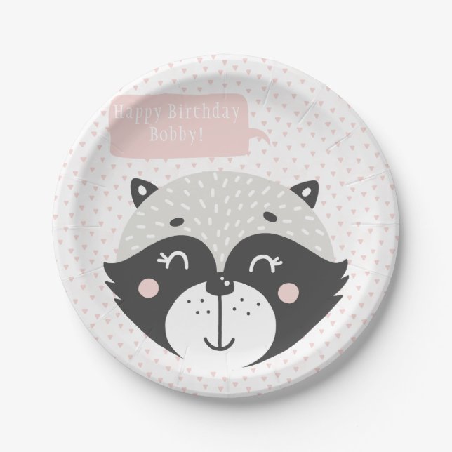 Prato De Papel Cute Racoon | Placas personalizadas de papel de an (Frente)