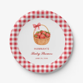 Prato De Papel Cute Red Gingham Strawberry Girl Baby Shower