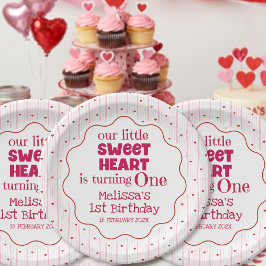 Prato De Papel Cute Red Pink Sweetheart Turning One Birthday