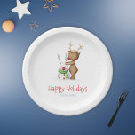 Prato De Papel Cute Reindeer and Snowman Christmas Holiday Family<br><div class="desc">Adorable holiday paper plates with an illustration of a little reindeer making a snowman. Sweet Christmas tableware for this upcoming holidays. Illustrated and designed by Patricia Alvarez.</div>