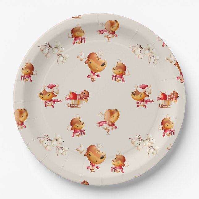 Prato De Papel Cute Reindeer Christmas  (Frente)