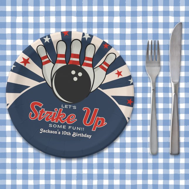 Prato De Papel Cute Retro Bowling Party for Kids (Criador carregado)
