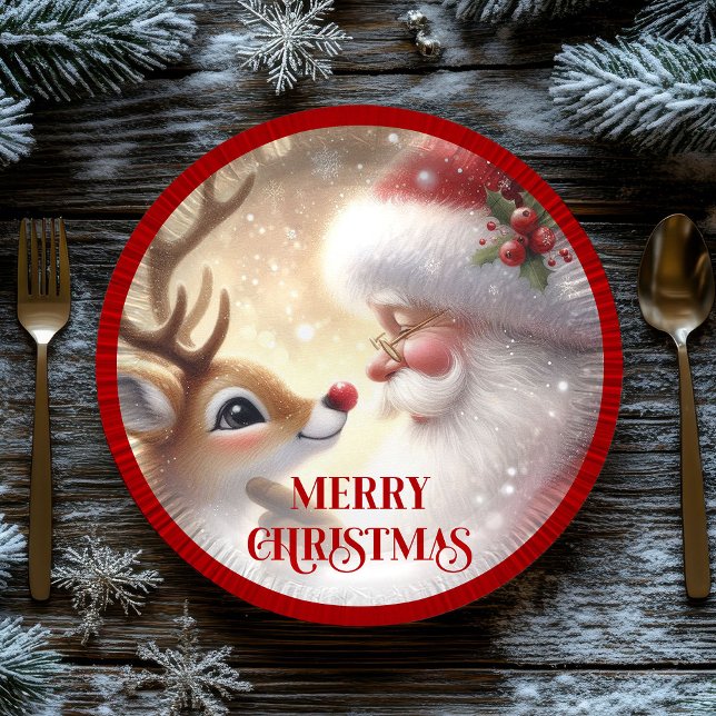 Prato De Papel Cute Rudolph Red Nose Cartoon Christmas Paper Plat (Cute Rudolph Red Nose Cartoon Christmas Paper Plates

)