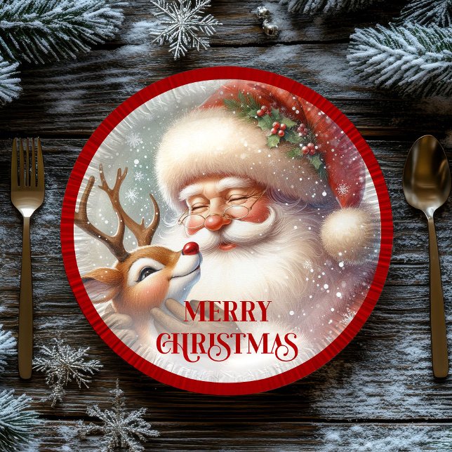 Prato De Papel Cute Rudolph Red Nose Kids Christmas Paper Party   (Cute Rudolph Red Nose Kids Christmas Paper Party Plates

)