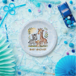 Prato De Papel Cute Safari Animal Trio Boy Baby Shower