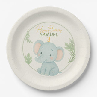 Prato De Papel Cute Safari Elephant Jungle Kids Birthday Party 