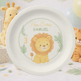 Prato De Papel Cute Safari Lion Jungle Kids Birthday Party 