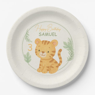 Prato De Papel Cute Safari Tiger Jungle Kids Birthday Party 