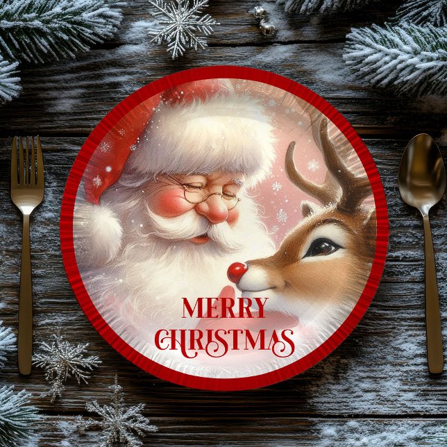 Prato De Papel Cute Santa Claus Rudolph Holiday Paper Plates (Cute Santa Claus Rudolph Holiday Paper Plates)