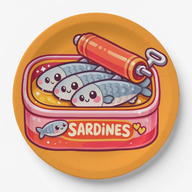 Prato De Papel Cute Sardines Fish Cartoon (Frente)