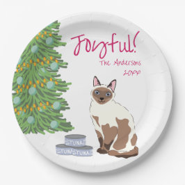 Prato De Papel Cute Siamese Cat with Tuna Joyful Christmas