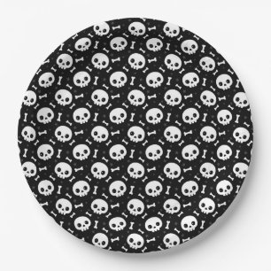 Prato De Papel Cute Skull & Bones Padrão de Halloween