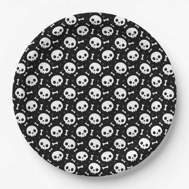 Prato De Papel Cute Skull & Bones Padrão de Halloween (Frente)