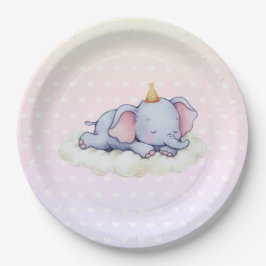 Prato De Papel Cute Sleeping Elephant Baby Shower Paper Plates