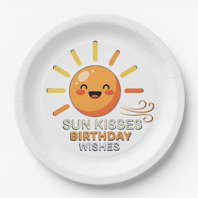 Prato De Papel Cute Smiling Sun Birthday Party Paper Plates (Frente)