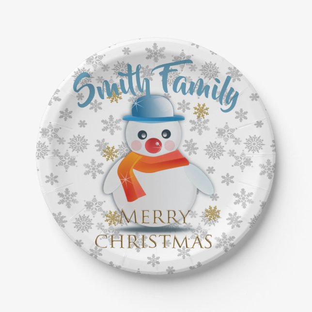 Prato De Papel Cute Snowman (Frente)