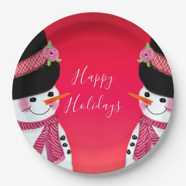 Prato De Papel Cute Snowman Festivo (Frente)
