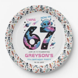 Prato De Papel Cute Space 7th Birthday | Six & Seven Year Old