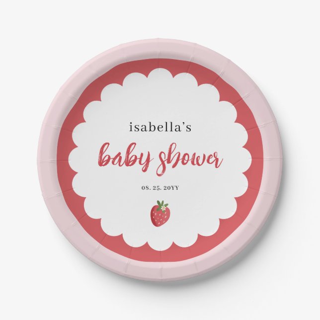 Prato De Papel Cute Strawberry Baby Shower Paper Plate (Frente)