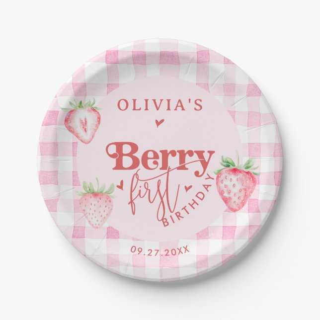 Prato De Papel Cute Strawberry Daisy Berry Primeiro Dia (Frente)