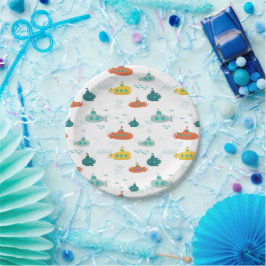 Prato De Papel Cute Submarine Nautical Sea Fish Kids Birthday