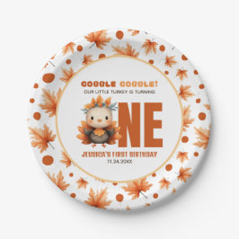 Prato De Papel Cute Turkey Gobble Thanksgiving Fall 1st Birthday