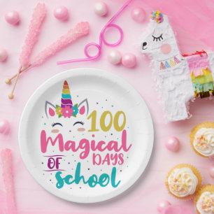 Prato De Papel Cute Unicórnio 100 Dias Mágicos De Escola