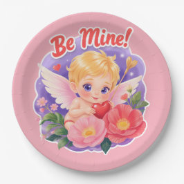 Prato De Papel Cute Valentine's Day Cupid with "Be Mine"
