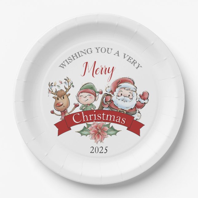 Prato De Papel Cute Very Merry Christmas Personalized (Frente)
