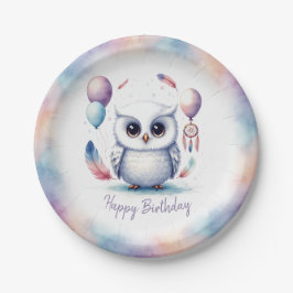 Prato De Papel Cute Watercolor Baby Owl Balloons Birthday 