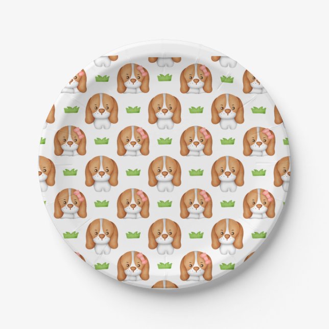 Prato De Papel Cute Watercolor Beagle Dog (Frente)