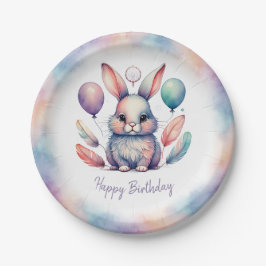 Prato De Papel Cute Watercolor Bunny Rabbit Balloons Birthday