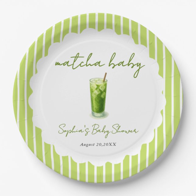 Prato De Papel Cute Wavy Matcha Baby Green Modern Baby Shower (Frente)