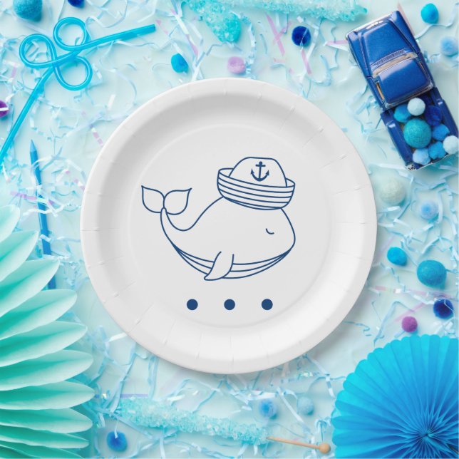 Prato De Papel cute whale nautical theme party plates (Festa)