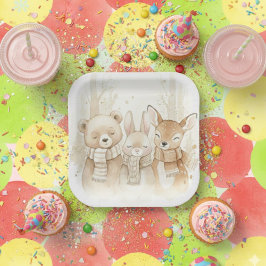 Prato De Papel Cute Winter Forest Animals Kids' Christmas Fun Pap