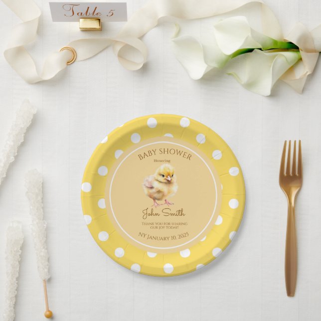 Prato De Papel Cute yellow chick baby shower  (Casamento)
