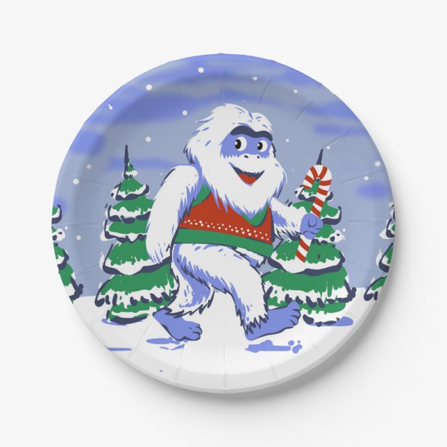Prato De Papel Cute yeti christmas in forest (Frente)
