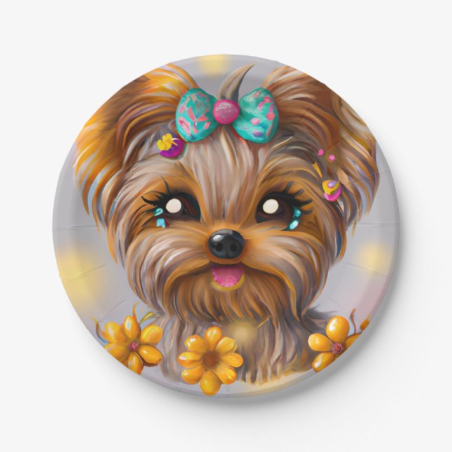 Prato De Papel Cute Yorkie Kawaii (Frente)