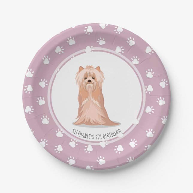 Prato De Papel Cute Yorkshire Terrier Birthday Paper Plates (Frente)