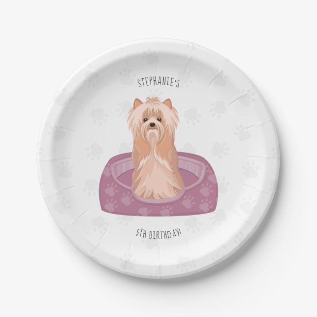 Prato De Papel Cute Yorkshire Terrier Birthday Paper Plates (Frente)