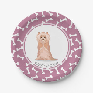 Prato De Papel Cute Yorkshire Terrier Birthday Paper Plates