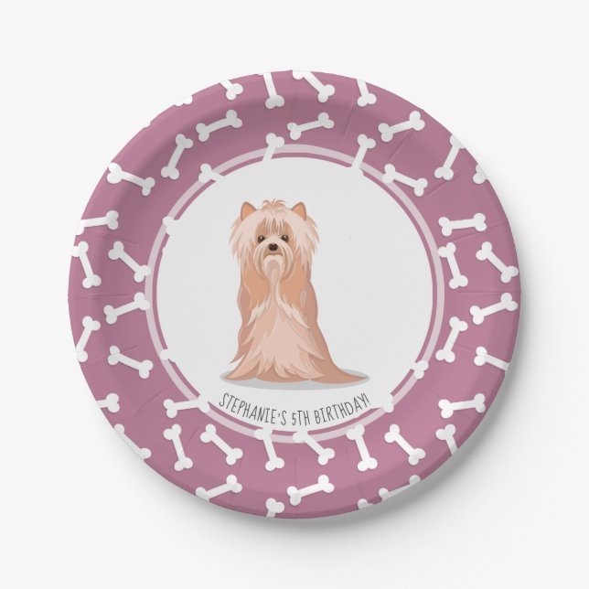 Prato De Papel Cute Yorkshire Terrier Birthday Paper Plates (Frente)